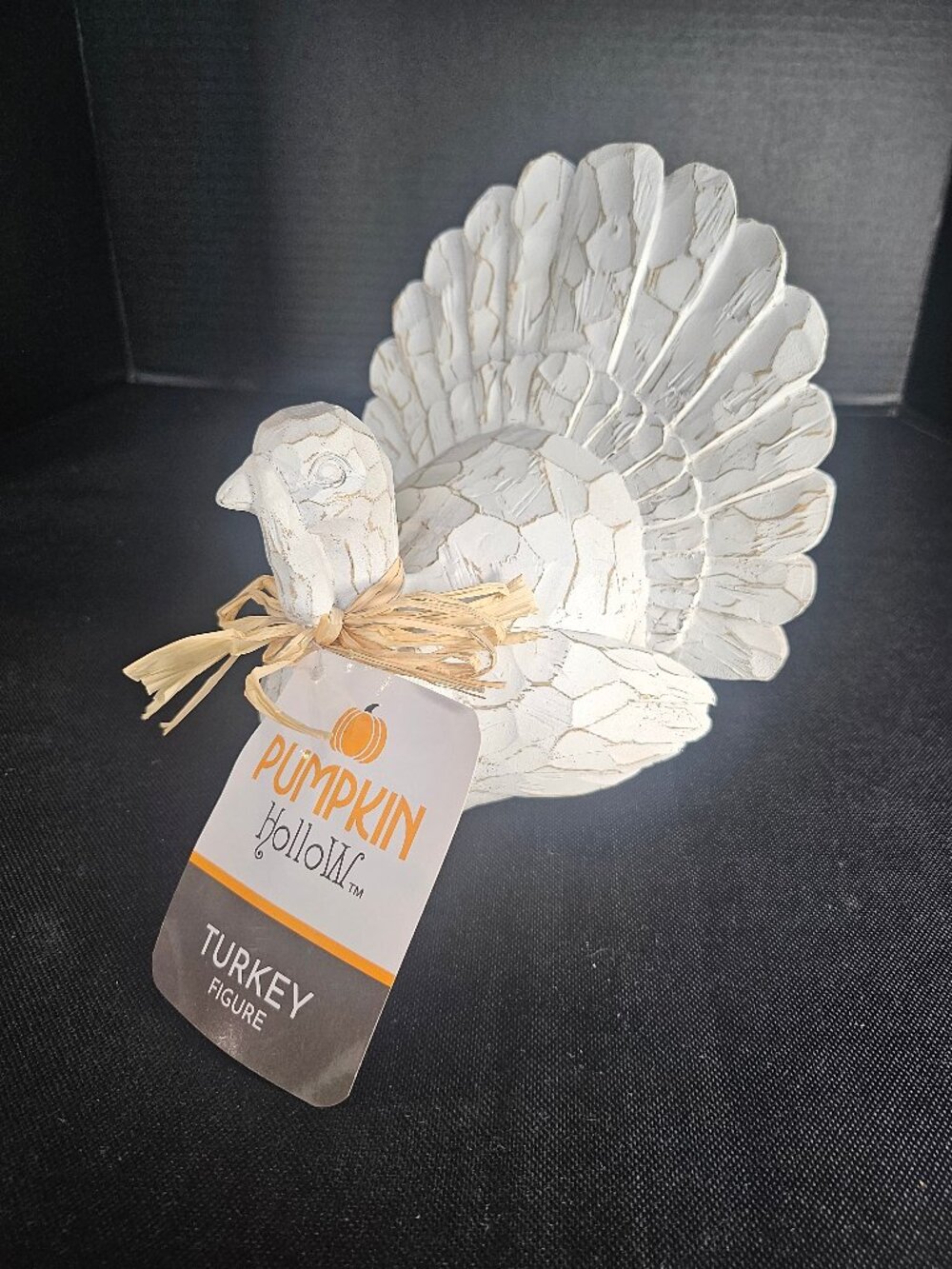 Pumpkin Hollow Rustic White Resin Turkey Figure Fan Tail Thanksgiving Decor